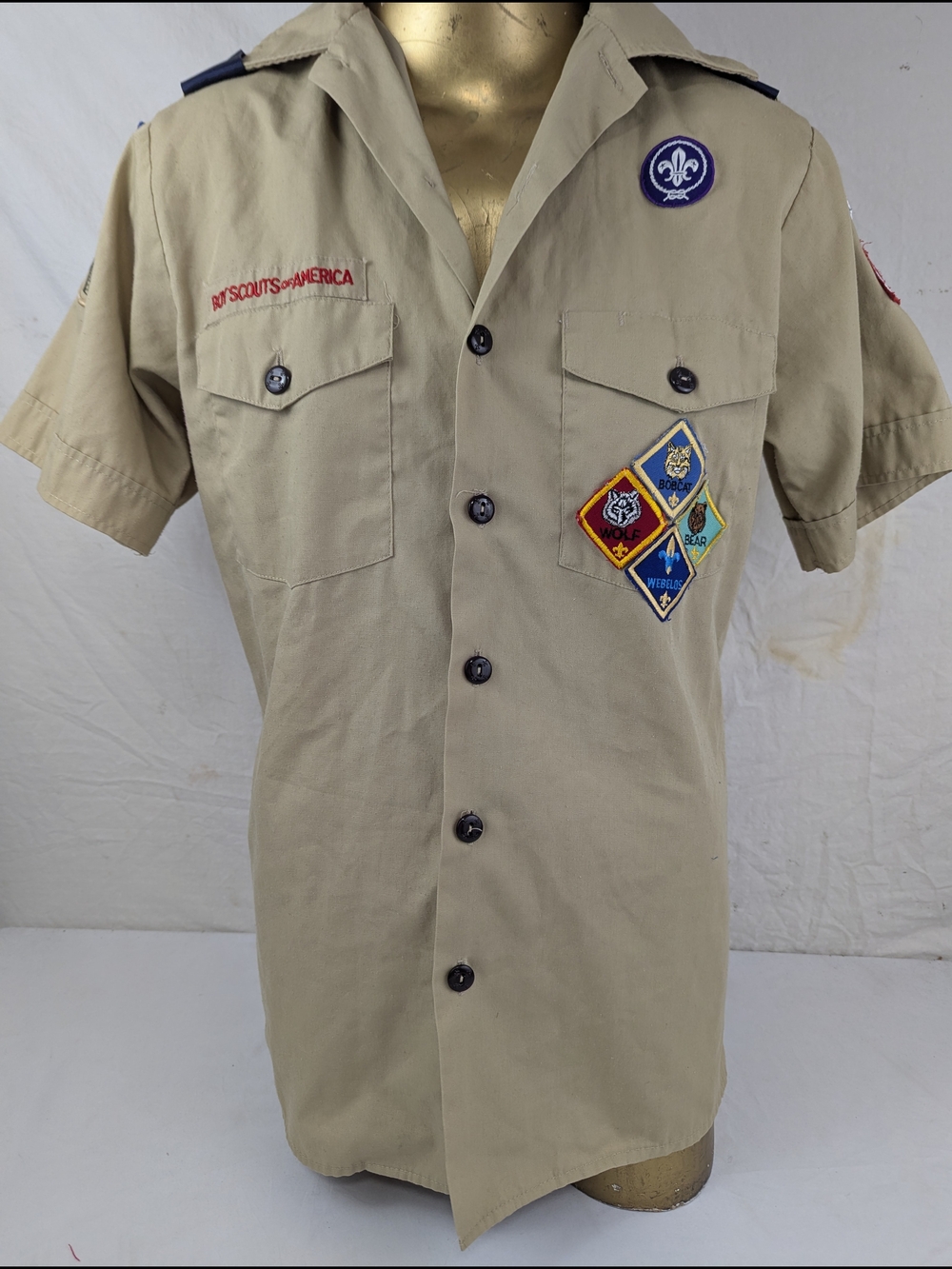 Boy Scouts of America Khaki Uniform Shirt with Patches Men's Small